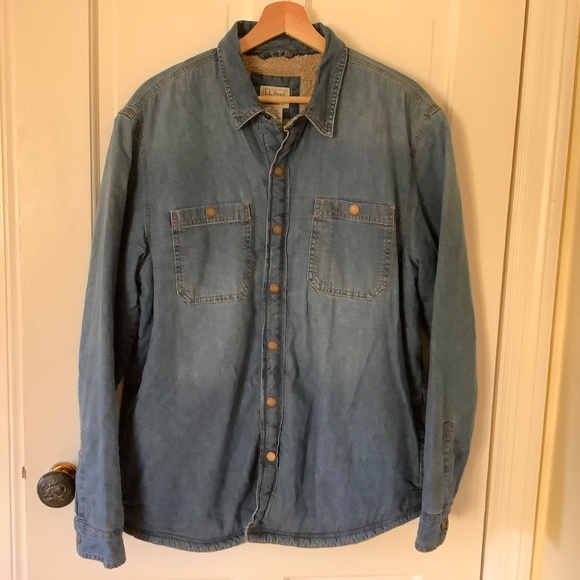 Men’s L.L. Bean Denim Sherpa lined Shirt Jac Medium - Picture 5 of 5